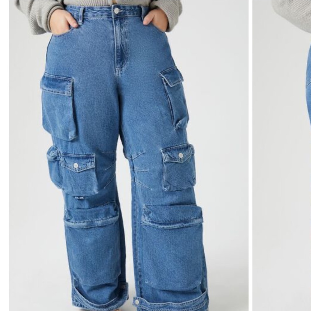 Forever 21 Blue Wide Leg Cargo Jeans